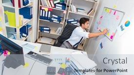  Presentation with piles - Amazing slide deck having businessman working in the office with piles of books and papers backdrop and a light blue colored foreground