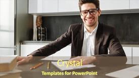  Presentation with young students working in groups - Presentation theme enhanced with businessman working indoors looking camera background and a  colored foreground