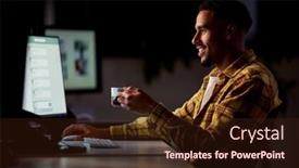  Presentation with illuminated - Presentation theme having businessman-working-late-in-office background and a wine colored foreground