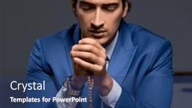  Presentation with candle - Presentation theme with businessman-working-late-in-office background and a ocean colored foreground