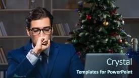  Presentation with late - PPT theme enhanced with businessman-working-late-on-christmas background and a navy blue colored foreground