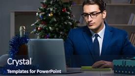  Presentation with day night - Cool new slide deck with businessman working late on christmas backdrop and a navy blue colored foreground