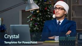  Presentation with late - Presentation design consisting of businessman working late on christmas background and a ocean colored foreground