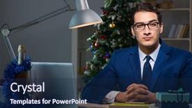  Presentation with late - Beautiful slide set featuring businessman working late on christmas backdrop and a  colored foreground