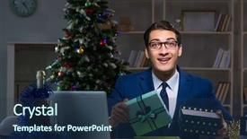  Presentation with late - Colorful slide deck enhanced with businessman working late on christmas backdrop and a ocean colored foreground