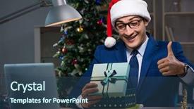  Presentation with christmas saferty - Audience pleasing slides consisting of businessman working late on christmas backdrop and a  colored foreground