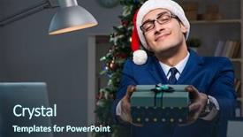  Presentation with late - Beautiful slides featuring businessman working late on christmas backdrop and a  colored foreground