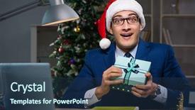  Presentation with day night - Slide deck with businessman working late on christmas background and a  colored foreground