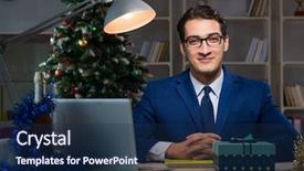  Presentation with late - Slide deck enhanced with businessman working late on christmas background and a navy blue colored foreground