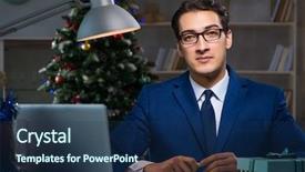  Presentation with late - Slides enhanced with businessman working late on christmas background and a ocean colored foreground