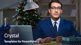  Presentation with late - Presentation theme enhanced with businessman working late on christmas background and a navy blue colored foreground