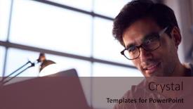  Presentation with online payment - PPT theme featuring businessman-working-late-on-laptop background and a tawny brown colored foreground