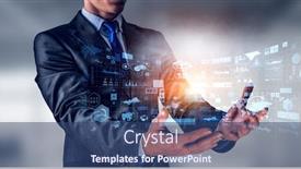  Presentation with touch screen - Amazing presentation having businessman-working-on-a-touch backdrop and a ocean colored foreground