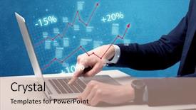  Presentation with exchange rates statistic graph - Presentation having businessman working on graph statistics background and a coral colored foreground