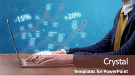  Presentation with exchange rates statistic graph - Beautiful slide deck featuring businessman working on graph statistics backdrop and a  colored foreground