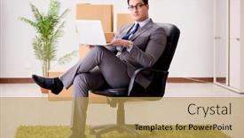  Presentation with laptop - Presentation theme featuring businessman-working-on-his-laptop background and a yellow colored foreground