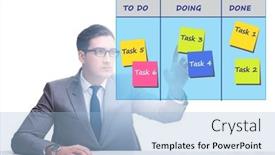  Presentation with kanban board - PPT theme with businessman-working-on-kanban-board and a light blue colored foreground
