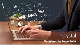  Presentation with working - PPT theme having businessman-working-on-laptop-business background and a tawny brown colored foreground