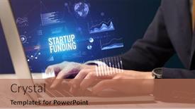  Presentation with laptop - Presentation theme consisting of businessman-working-on-laptop-business background and a coral colored foreground