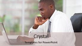  Presentation with african american women in computer - Beautiful presentation featuring businessman working on laptop computer backdrop and a mint green colored foreground