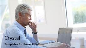  Presentation with computer - Audience pleasing slide set consisting of businessman working on laptop computer backdrop and a light blue colored foreground