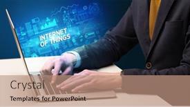  Presentation with laptop - Theme consisting of businessman-working-on-laptop-concept background and a coral colored foreground