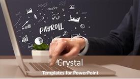  Presentation with payroll - Presentation theme having businessman-working-on-laptop background and a coral colored foreground