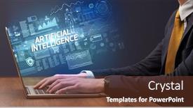  Presentation with artificial intelligence - PPT theme with businessman-working-on-laptop background and a tawny brown colored foreground