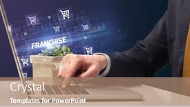  Presentation with franchise - Cool new PPT theme with businessman-working-on-laptop backdrop and a coral colored foreground