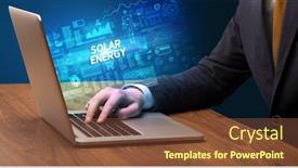  Presentation with solar energy - Amazing PPT layouts having businessman-working-on-laptop backdrop and a tawny brown colored foreground