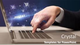  Presentation with online shopping - Colorful PPT theme enhanced with businessman-working-on-laptop backdrop and a violet colored foreground