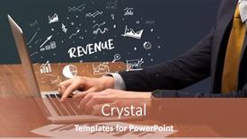  Presentation with revenue - Amazing PPT layouts having businessman-working-on-laptop backdrop and a coral colored foreground