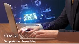  Presentation with education - Cool new theme with businessman-working-on-laptop backdrop and a red colored foreground