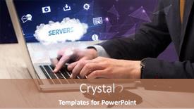  Presentation with servers - Colorful slide set enhanced with businessman-working-on-laptop backdrop and a coral colored foreground