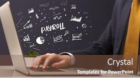  Presentation with payroll - Amazing slide deck having businessman-working-on-laptop backdrop and a tawny brown colored foreground