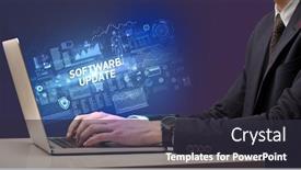  Presentation with software - PPT layouts with businessman-working-on-laptop background and a tawny brown colored foreground