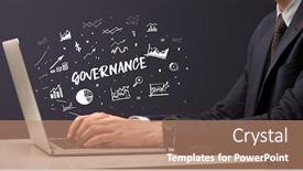  Presentation with governance - Theme having businessman-working-on-laptop background and a coral colored foreground