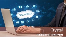  Presentation with data science - Colorful PPT layouts enhanced with businessman-working-on-laptop backdrop and a coral colored foreground