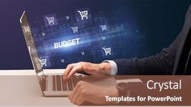 Presentation with budget - Cool new slides with businessman-working-on-laptop backdrop and a tawny brown colored foreground