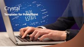  Presentation with estate - Slides featuring businessman-working-on-laptop background and a ocean colored foreground