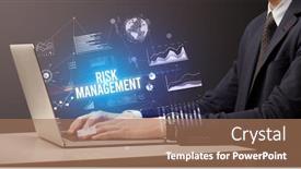  Presentation with risk - Audience pleasing PPT theme consisting of businessman-working-on-laptop backdrop and a coral colored foreground