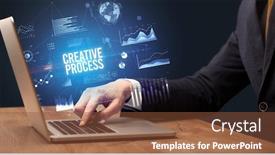  Presentation with business process - Audience pleasing theme consisting of businessman-working-on-laptop backdrop and a tawny brown colored foreground