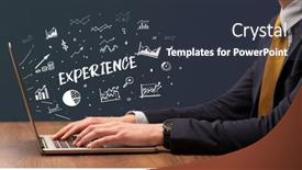  Presentation with business experience - Slide deck featuring businessman-working-on-laptop background and a tawny brown colored foreground