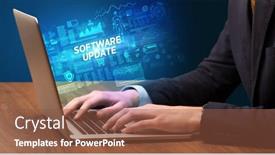  Presentation with software - Amazing slides having businessman-working-on-laptop backdrop and a tawny brown colored foreground