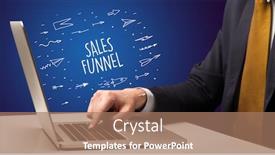 Presentation with sales funnel - PPT theme having businessman-working-on-laptop background and a coral colored foreground