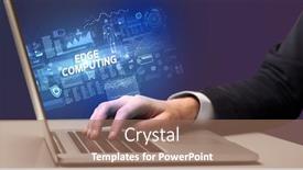  Presentation with cyber - Theme featuring businessman-working-on-laptop background and a coral colored foreground