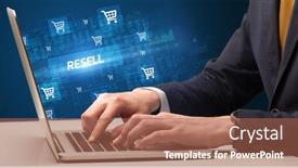  Presentation with online shopping - Cool new PPT theme with businessman-working-on-laptop backdrop and a coral colored foreground
