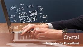  Presentation with early bird - Theme consisting of businessman-working-on-laptop background and a red colored foreground