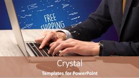  Presentation with online shopping - Colorful PPT layouts enhanced with businessman-working-on-laptop backdrop and a coral colored foreground
