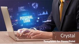  Presentation with business loan - PPT layouts featuring businessman-working-on-laptop background and a coral colored foreground